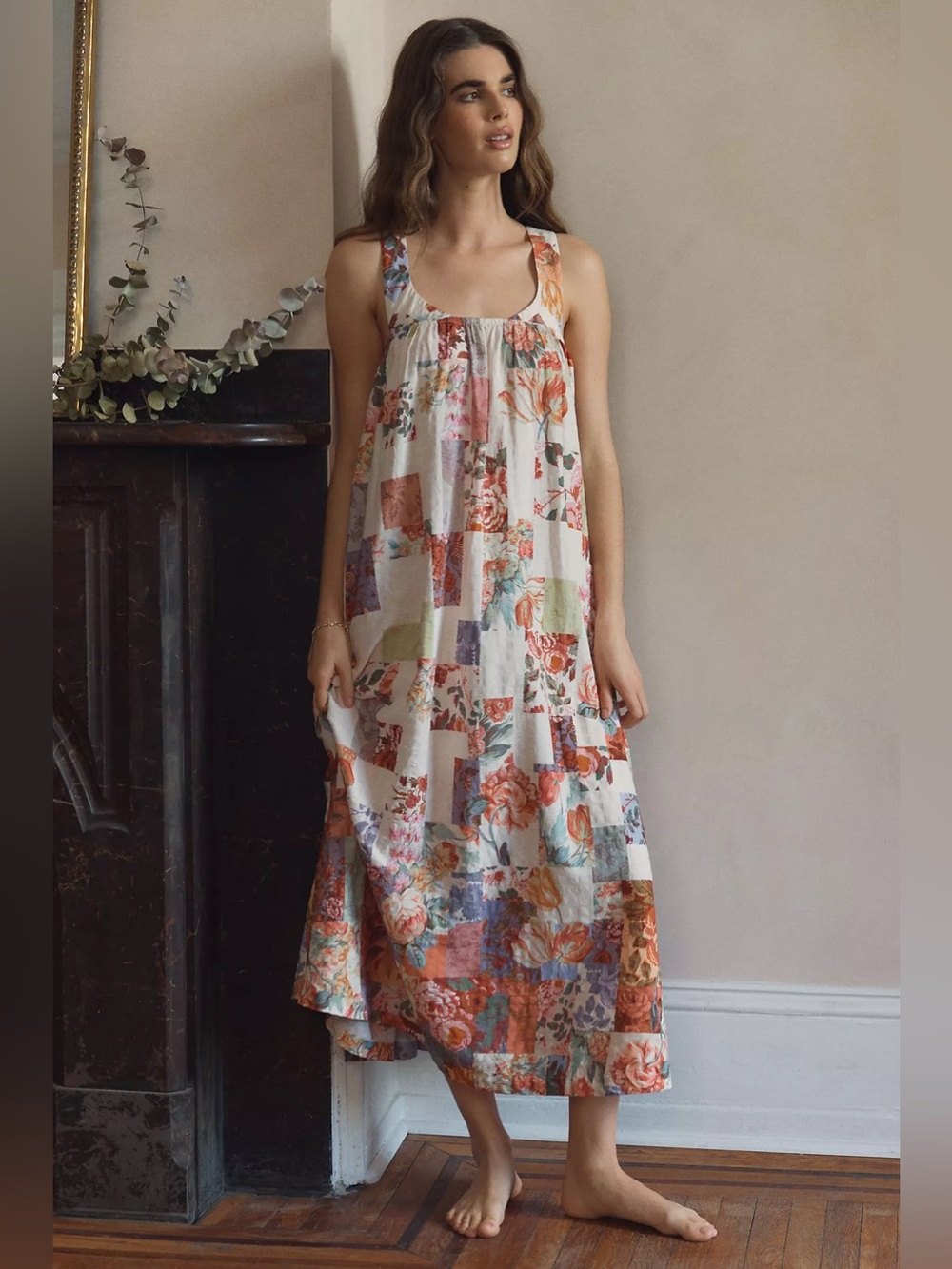 Lyre bird Floral Patchwork Sleeveless Maxi Nap Dress - Cream Multi Anthro